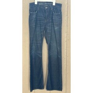 American Eagle Low Rise Boot Cut Jeans Men's 30x32 Blue Dark Wash Whisker Tens